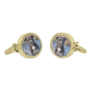 "Wave Chaser: A Staffy Puppy at Play in the Ocean" Cufflinks