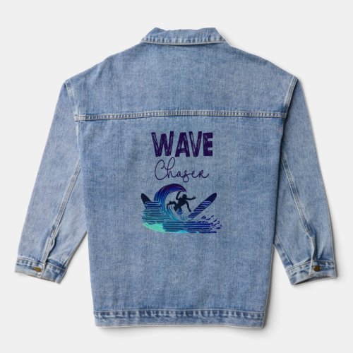 Wave Chaser Love Surf Beach Blue Ocean  Denim Jacket