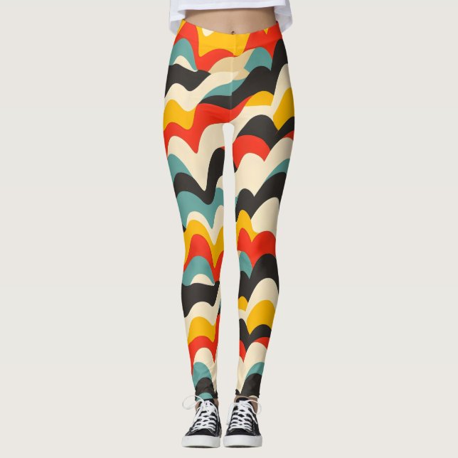 Wave Color Retro Pattern Leggings (Front)
