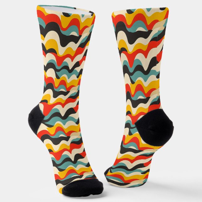 Wave Color Retro Pattern Socks (Angled)