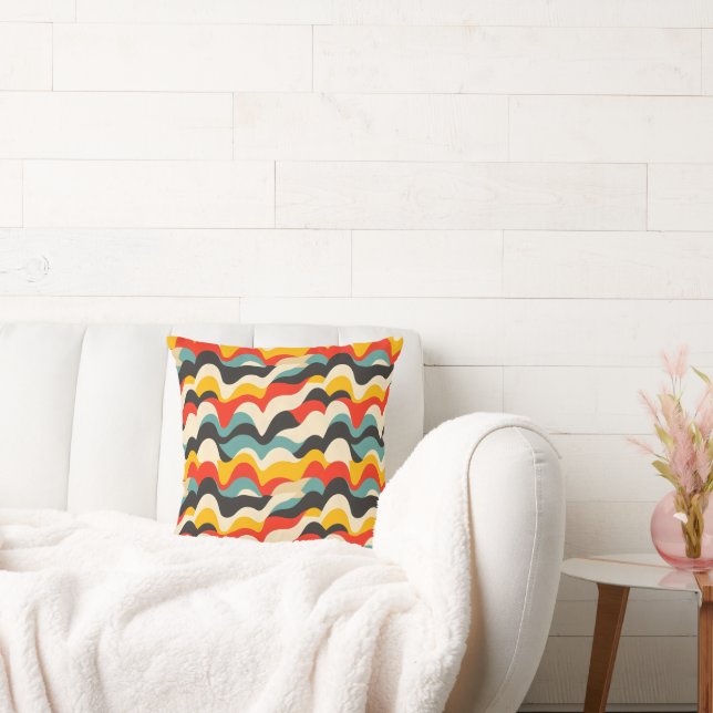 Wave Color Retro Pattern Throw Pillow (Couch)