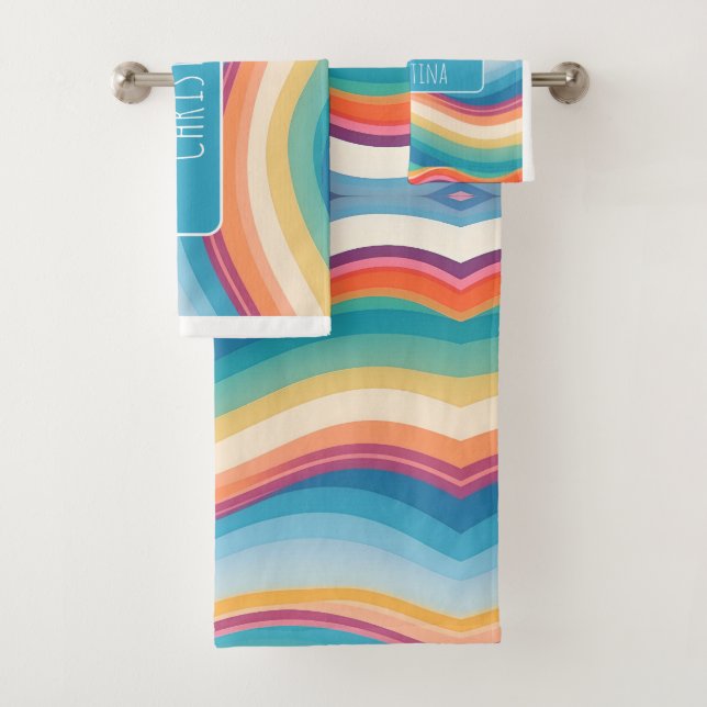 Wave Colorful Custom Personalized Pattern Bath Towel Set (Insitu)