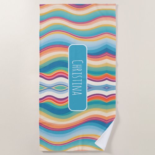 Wave Colorful Custom Personalized Pattern Beach Towel