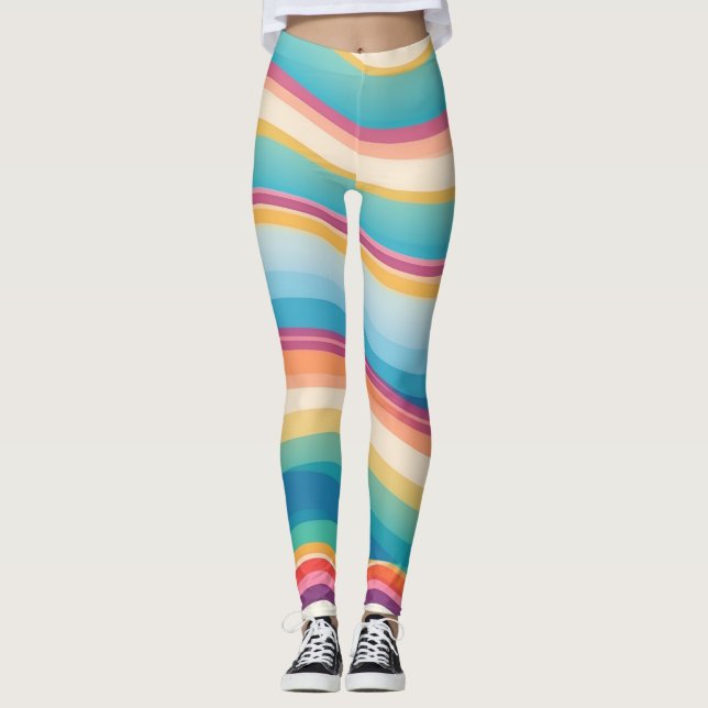 Wave Colorful Custom Personalized Pattern Leggings (Front)