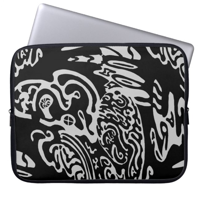 "Wave Creature" B&W abstract Art Laptop Sleeve (Front)
