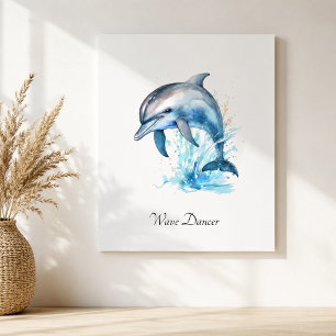 Wave Dancer Dolphin Watercolor Metal Wall Art