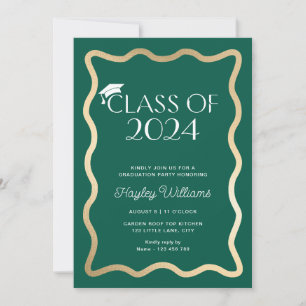 Wave Dark Green Gold Graduation Party Invitation