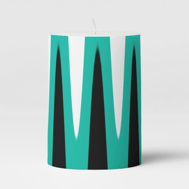 Wave Design Teal Pillar Candle (Front)