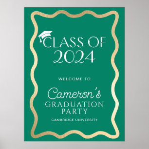 Wave Emerald Green Gold Graduation Party Welcome Poster