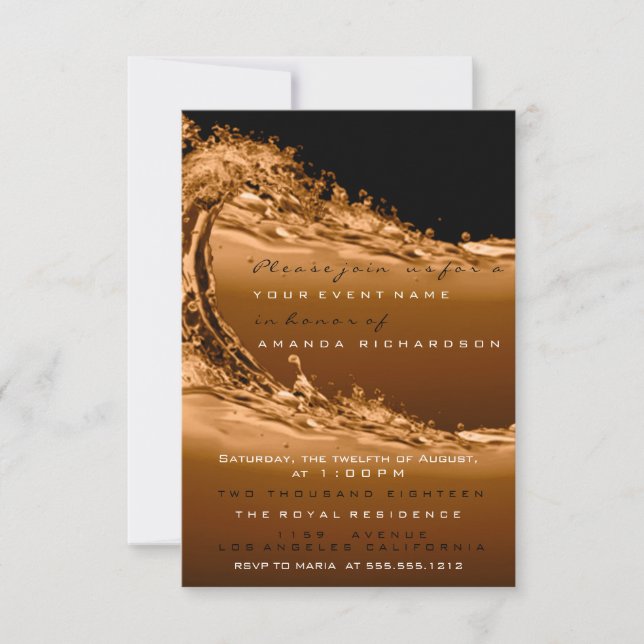 Wave Gold Brown Modern Abstract Corporate Birthday Invitation (Front)
