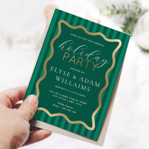 Wave Green Stripe Christmas Holiday Party Foil Invitation