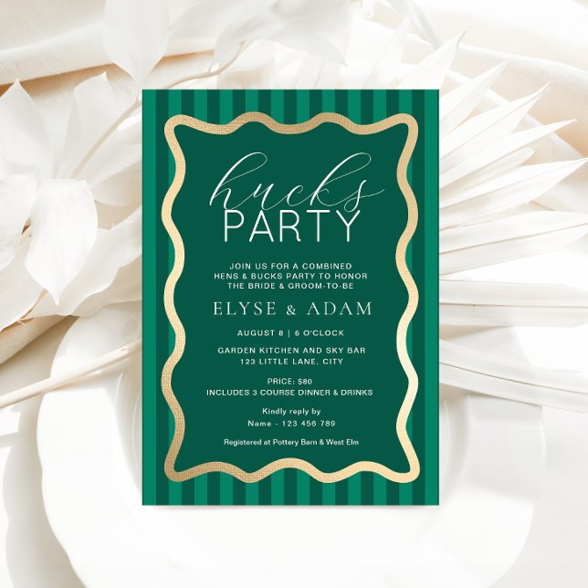 Wave Green Stripe Hucks Party Invitation (Creator Uploaded)