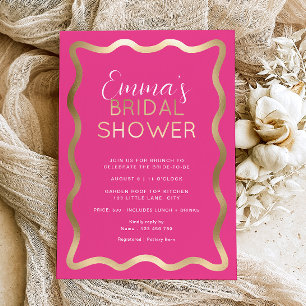 Wave Hot Pink Bridal Shower Foil Invitation