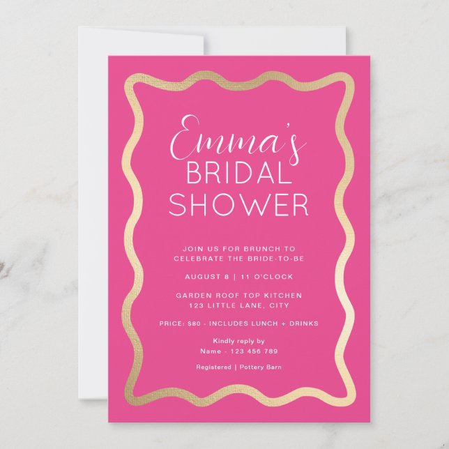 Wave Hot Pink Bridal Shower Invitation (Front)
