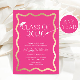 Wave Hot Pink Graduation Party Invitation