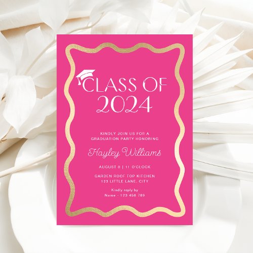 Wave Hot Pink Graduation Party Invitation