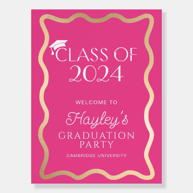 Wave Hot Pink Graduation Party Welcome Foam Board (Front)
