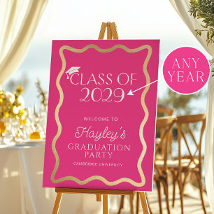 Wave Hot Pink Graduation Party Welcome Foam Board