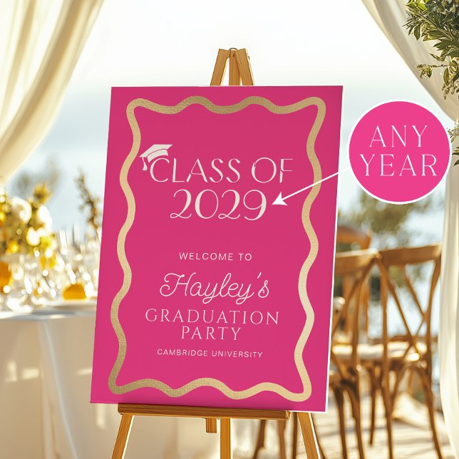 Wave Hot Pink Graduation Party Welcome Foam Board (Creator Uploaded)