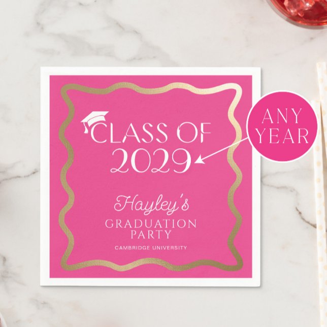 Wave Hot Pink Graduation Party Welcome Napkins (Creator Uploaded)