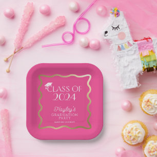 Wave Hot Pink Graduation Party Welcome Paper Plates