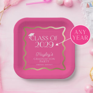 Wave Hot Pink Graduation Party Welcome Paper Plates