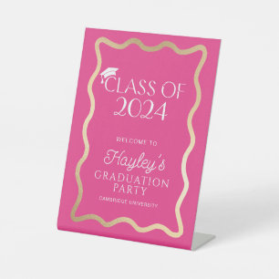 Wave Hot Pink Graduation Party Welcome Pedestal Sign