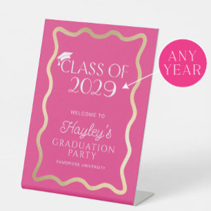 Wave Hot Pink Graduation Party Welcome Pedestal Sign