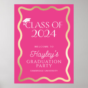 Wave Hot Pink Graduation Party Welcome Poster