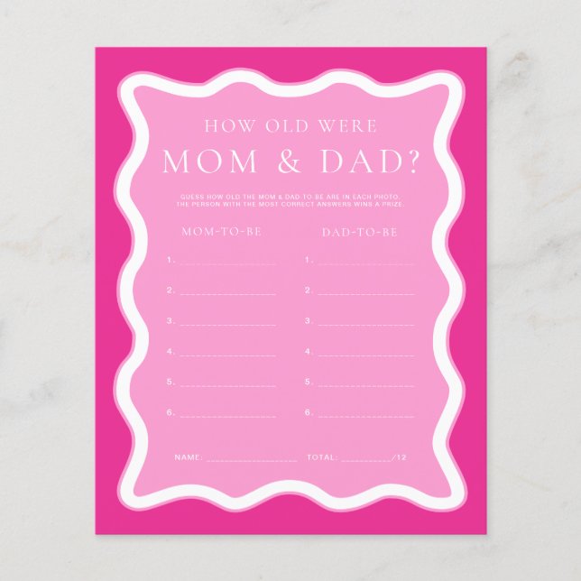Wave Hot Pink How Old Was Mom & Dad Game Card (Front)