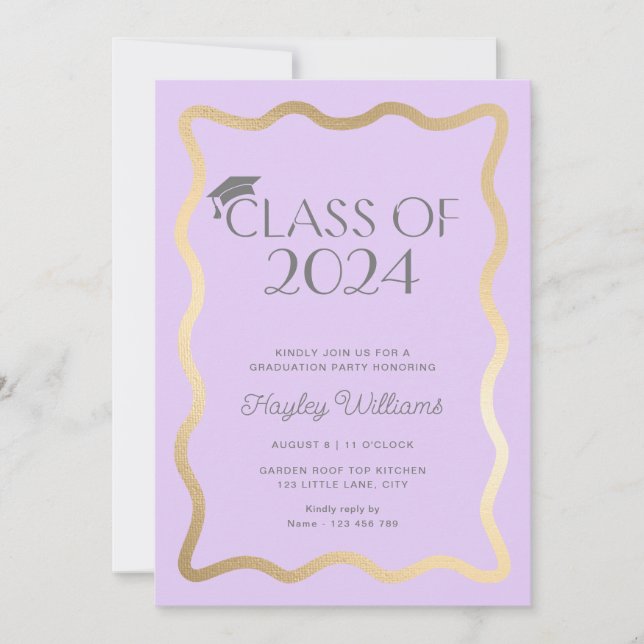 Wave Light Lilac Gold Graduation Party Invitation (Front)