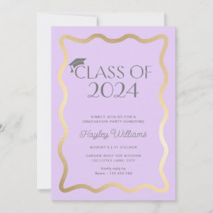 Wave Light Lilac Gold Graduation Party Invitation