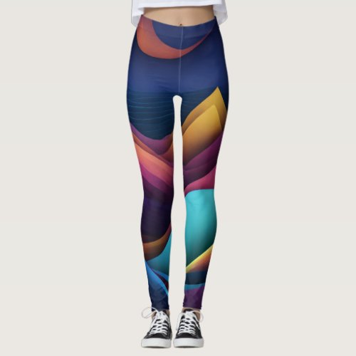 Wave Line Leggings on Abstract Background