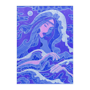 Wave, Mermaid, Fantasy Art Asian Girl, Blue & Pink