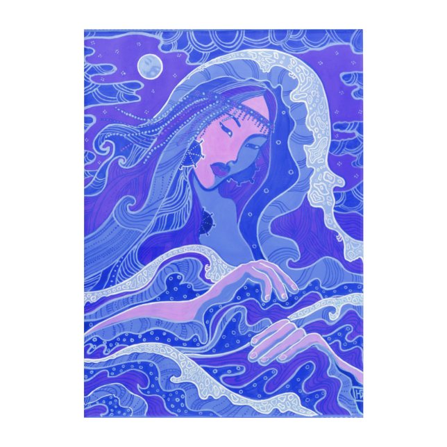 Wave, Mermaid, Fantasy Art Asian Girl, Blue & Pink (Front)