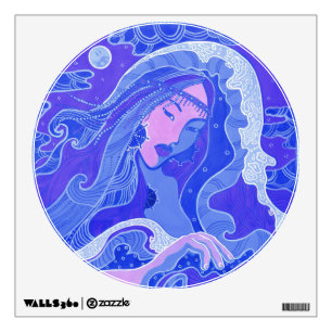 Wave, Mermaid, Fantasy Art Asian Girl, Blue & Pink Wall Decal