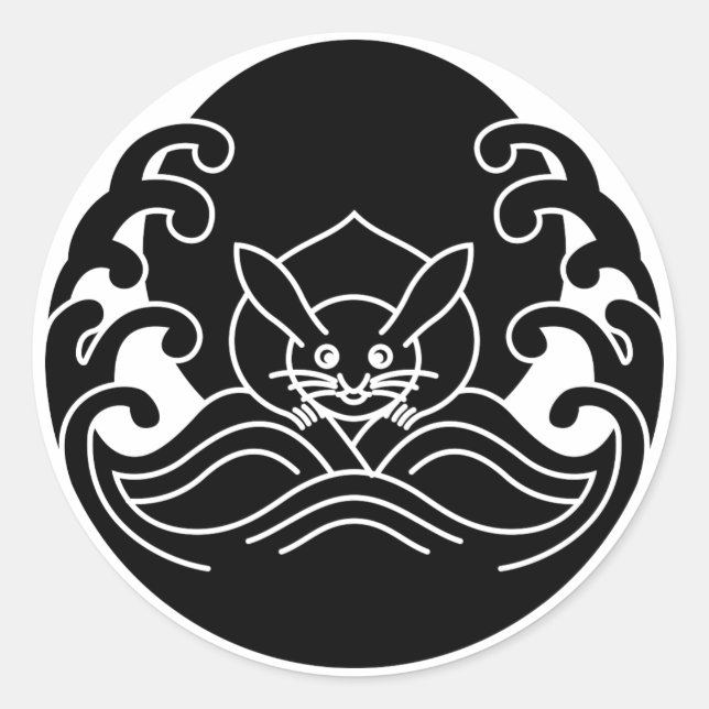 Wave moon rabbit classic round sticker (Front)