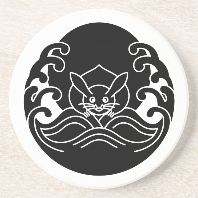 Wave moon rabbit sandstone coaster (Front)