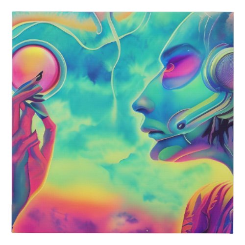 Wave music the 80s styled Surreal landscape       Faux Canvas Print
