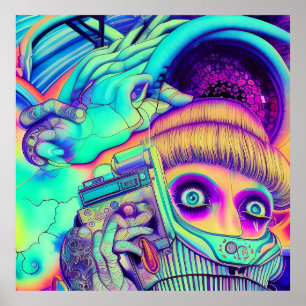 wave music, the 80s styled Surreal landscape  Poster