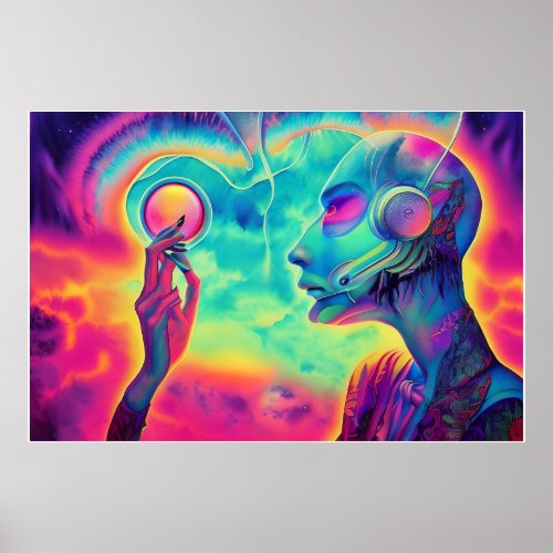 Wave music the 80s styled Surreal landscape   Poster
