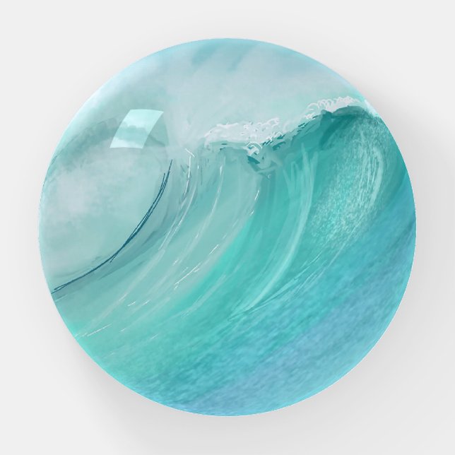  Wave Ocean Aqua Blue Modern Scene Paperweight (Front)