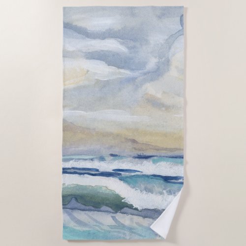 Wave Ocean Watercolor Beach Coastal Home Decor Beach Towel
