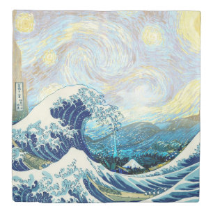 WAVE OF KANAGAWA IN STARRY NIGHT BACKGROUND DUVET COVER
