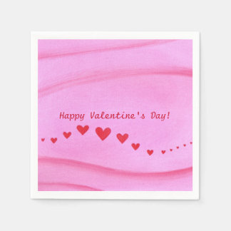 Wave of Red Hearts on Pink Valentine Napkins