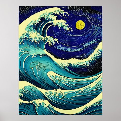 Wave Off Kanagawa in Vincent Van Gogh Style Poster