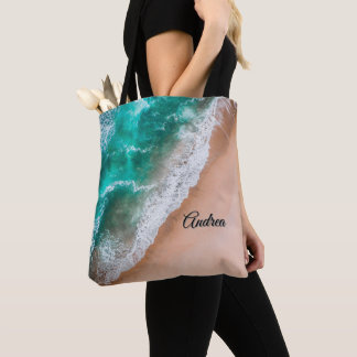Wave on Sandy Beach Personal Tote Bag
