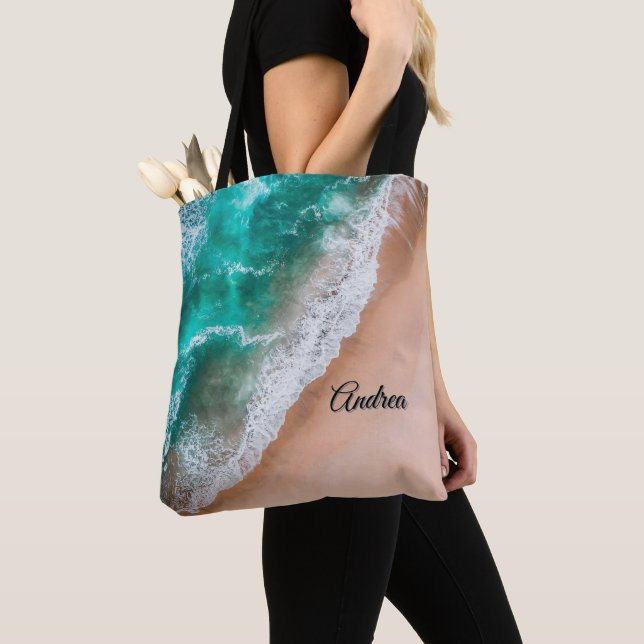 Wave on Sandy Beach Personal Tote Bag (Close Up)