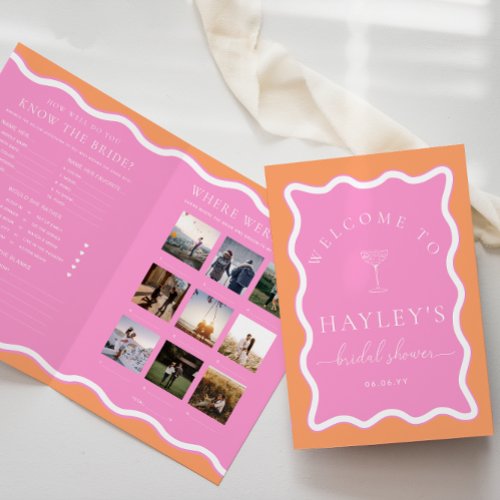 Wave Orange Pink Bridal Shower Game Menu Booklet