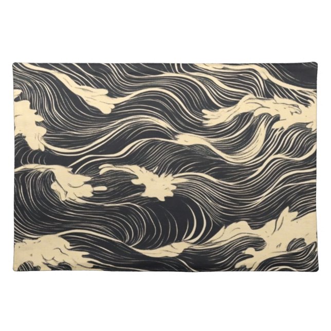 Wave Pattern Coastal Style Cloth Placemat (Front)